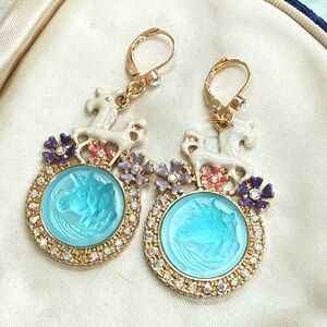Vintage Kirks Folly Unicorn Flower Dangle Earrings